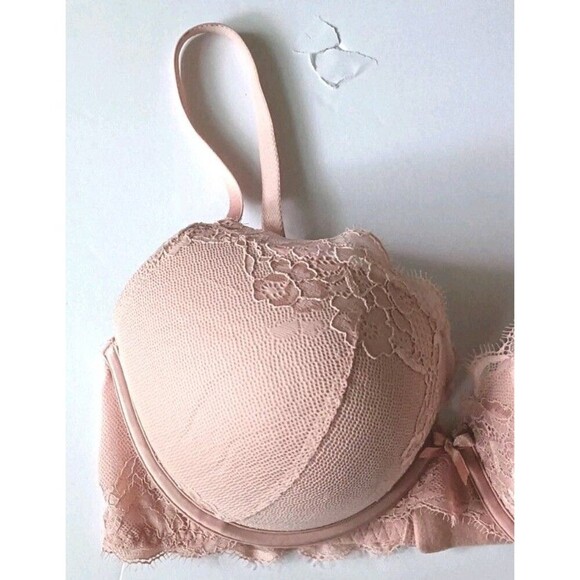 Ambrielle Push Up Bra Size 36DD Blush Pink Floral Lace Plunge Convertible 93677 - Picture 5 of 7